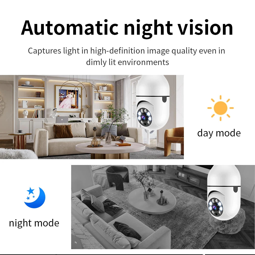 Bulb E27 Surveillance Camera Full Color Night Vision Automatic Human Tracking Zoom Indoor Security Monitor Wifi Miini IP Camera