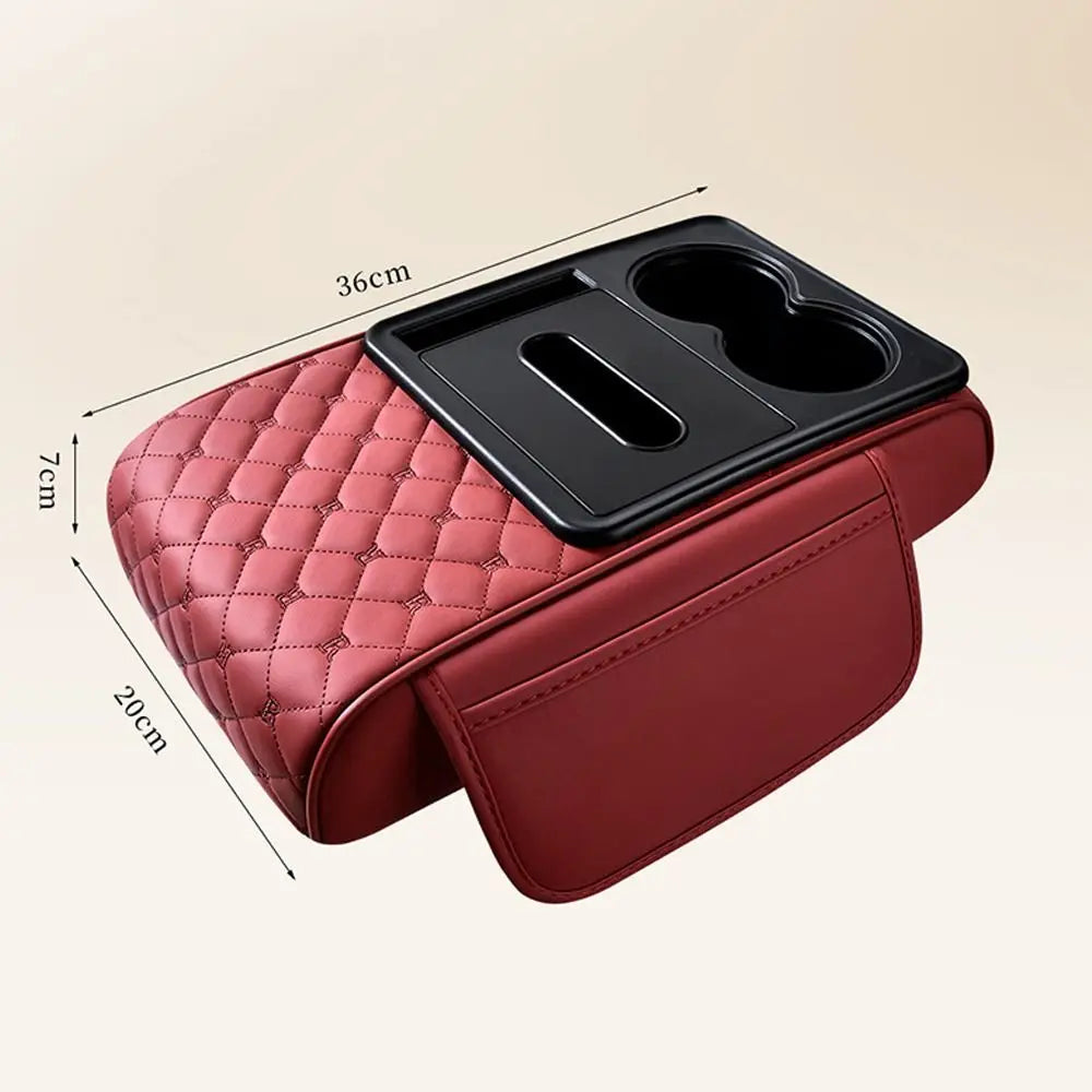 Portable Center Console Armrest Cushion PU Leather Multifunctional Armrest Pad Height Increasing with Cup Holder Tissue Box