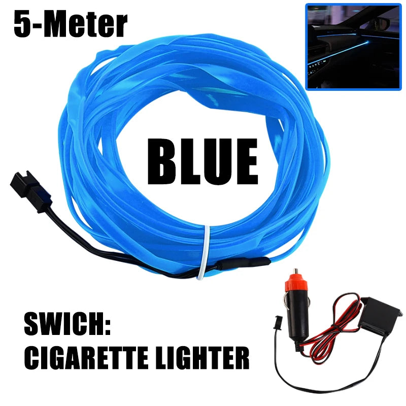 5m Car Interior Ambient Light USB/Cigarette Lighter Flexible Atmosphere Led Light Strip Universal Single-Color Auto Neon Lamp