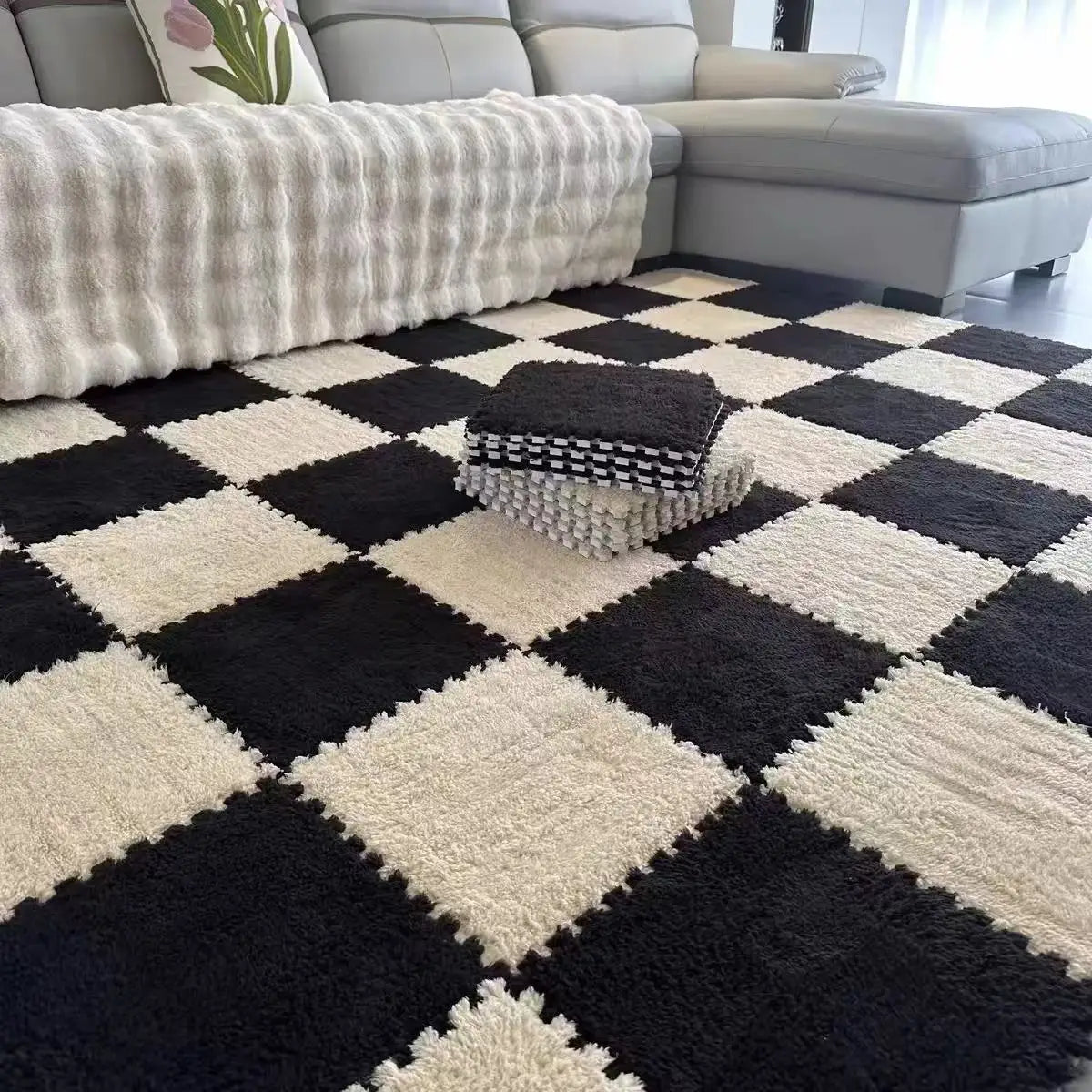 Plush kapet a ɛwɔ mpa no ho, a splicing foam fam mats ahyɛ mu ma wɔ mpa no mu, twa tatami mats ma fie de di dwuma bedroom decor