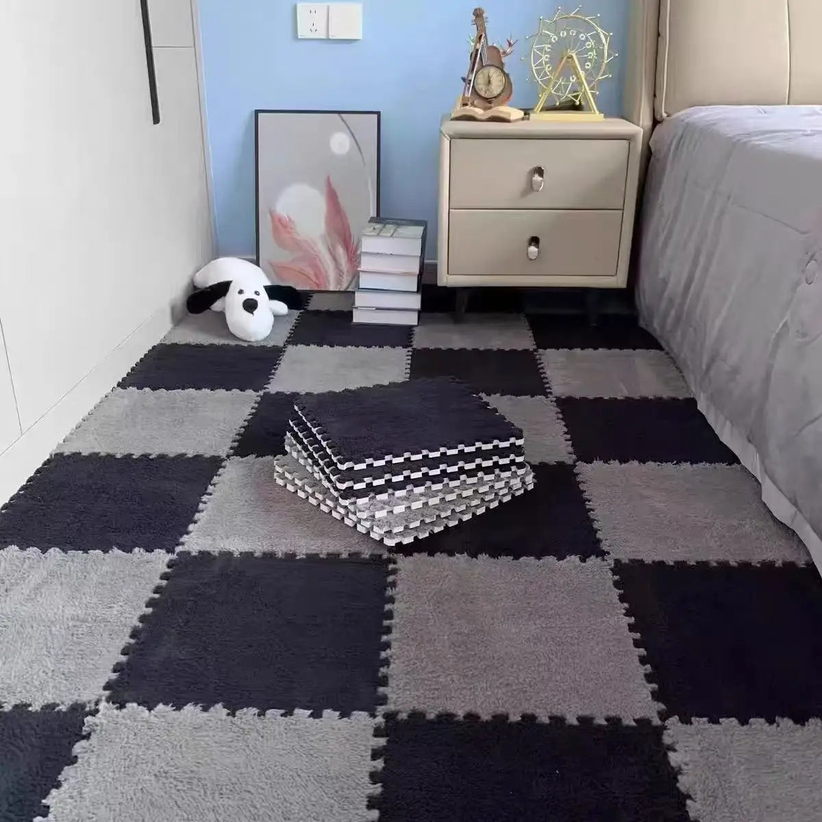 Plush kapet a ɛwɔ mpa no ho, a splicing foam fam mats ahyɛ mu ma wɔ mpa no mu, twa tatami mats ma fie de di dwuma bedroom decor