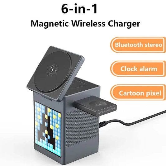 6-wɔ-1 multifunctional wireless ntɛmntɛm charging Bluetooth akasam alarm dɔn cartoon pixel ma charge mobile fon / dɔn