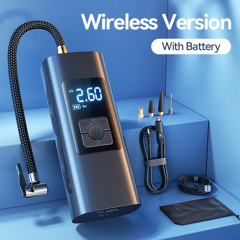 Joyroom Portable Kar Mframa Pɔmpɛ 30W Double Cylinder Kar Tae Inflator Wireless Electric Motocycle Inflatable Pɔmpɛ Ma Kar Bake