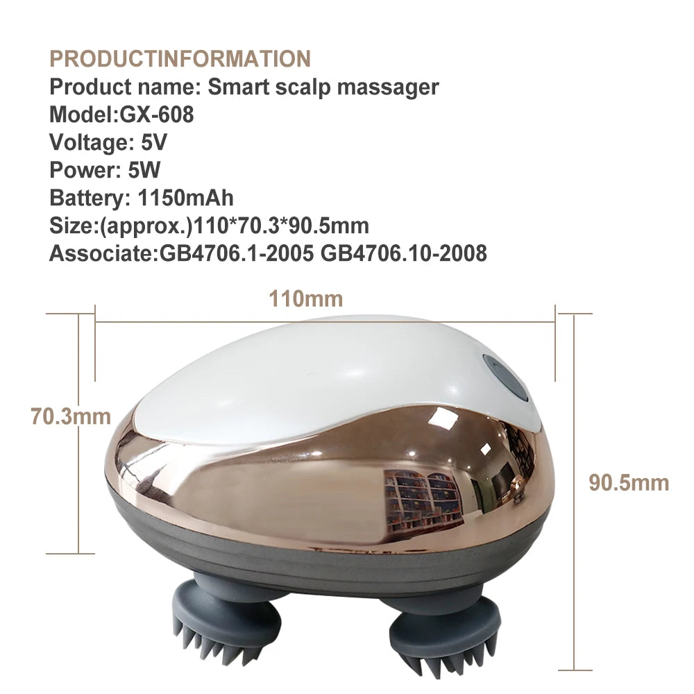 Electric Scalp Massager Heads Scalp Kneading Vibrating Device 6 Modes for Hair Growth Stress Relax Waterproof Massageador