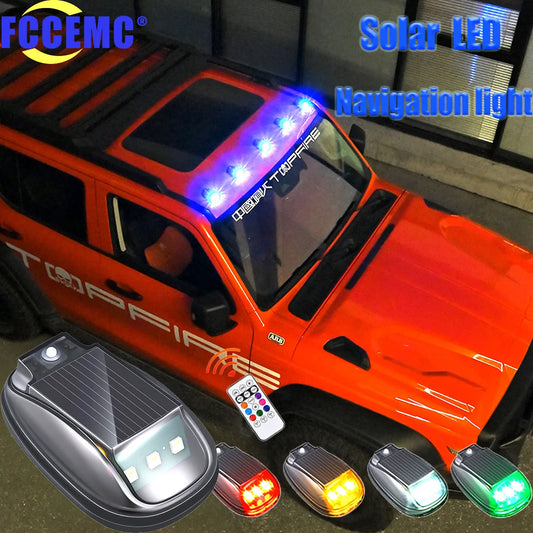 Solar Car Roof Strobe Light With Remote Control Cab Signal Lamp Wireless No Punch LED Truck Pickup Truck Roof Warning Lights
