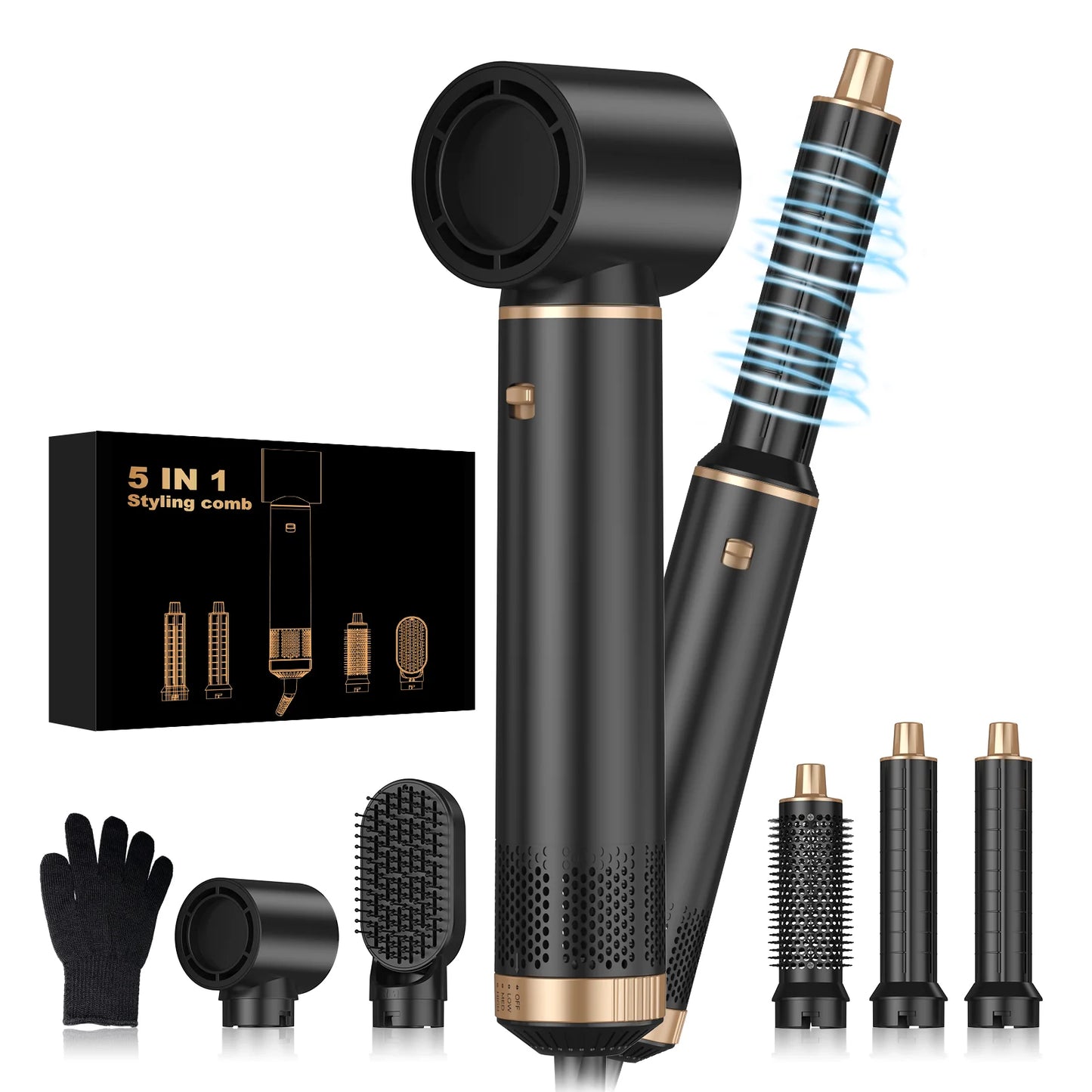 5 wɔ 1 Multifunction Mframa Styler, Mframa a Ɛyɛ hyew Brush, Nwi Dryer Brush, Ɔhyew Brush Magic Styler, Nwi Dryer Brush