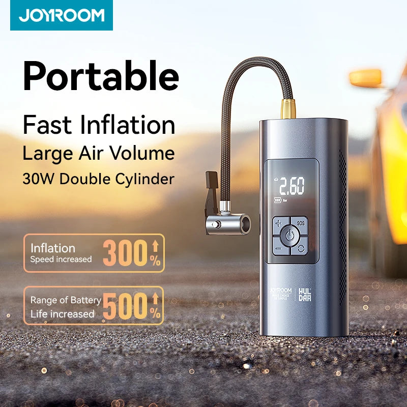 Joyroom Portable Kar Mframa Pɔmpɛ 30W Double Cylinder Kar Tae Inflator Wireless Electric Motocycle Inflatable Pɔmpɛ Ma Kar Bake