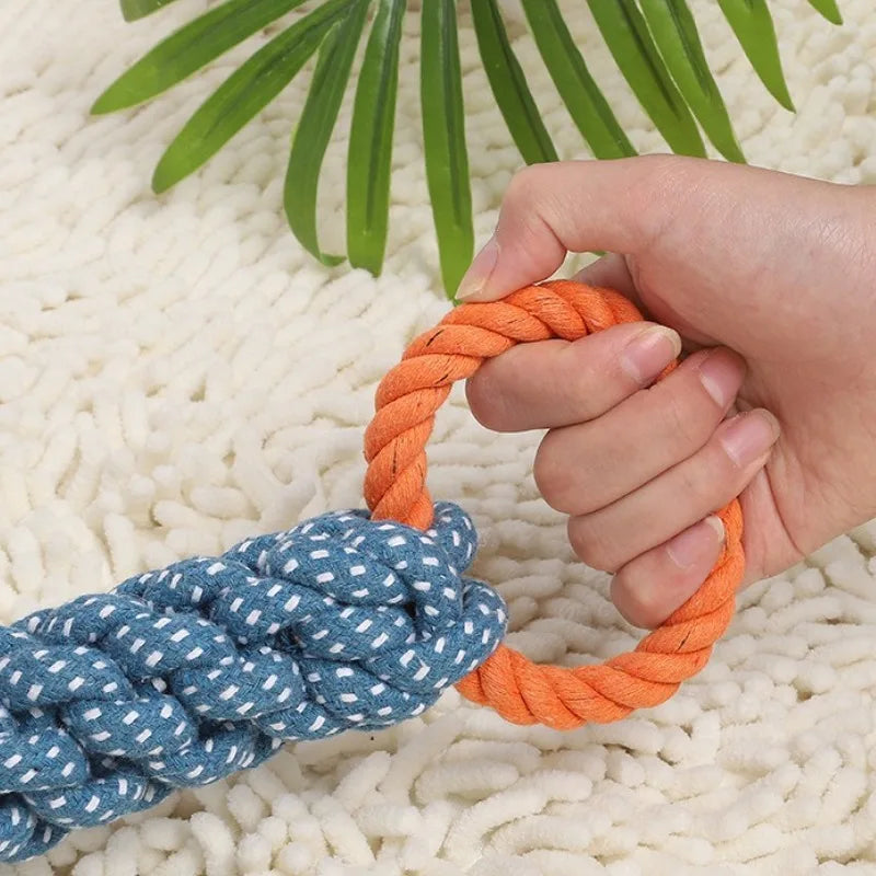 Indestructible Cotton Rope Toy for Medium Large Dogs Tough Natural Chew Toy Puppy Teething Stress Relief Built-in Toothbrush Des