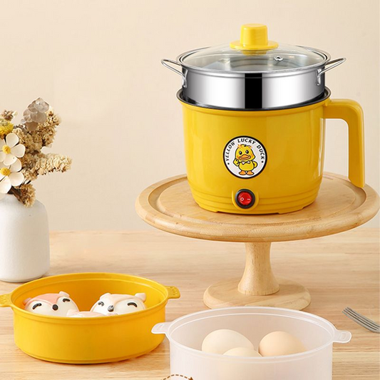 Yellow Duck Multifunctional Electric Hot Pot,Electric Steaming Pot,Anti Dry Burning Single Layer Double Layer Electric Boiling Pot,Yellow Duck