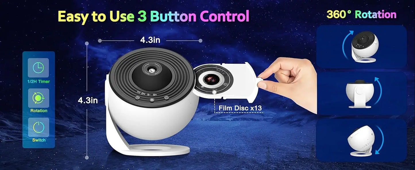 Galaxy Projector for Bedroom 13 Film Discs HD Image Star Projector Night Light 360° Rotating Children's Planetarium Projector