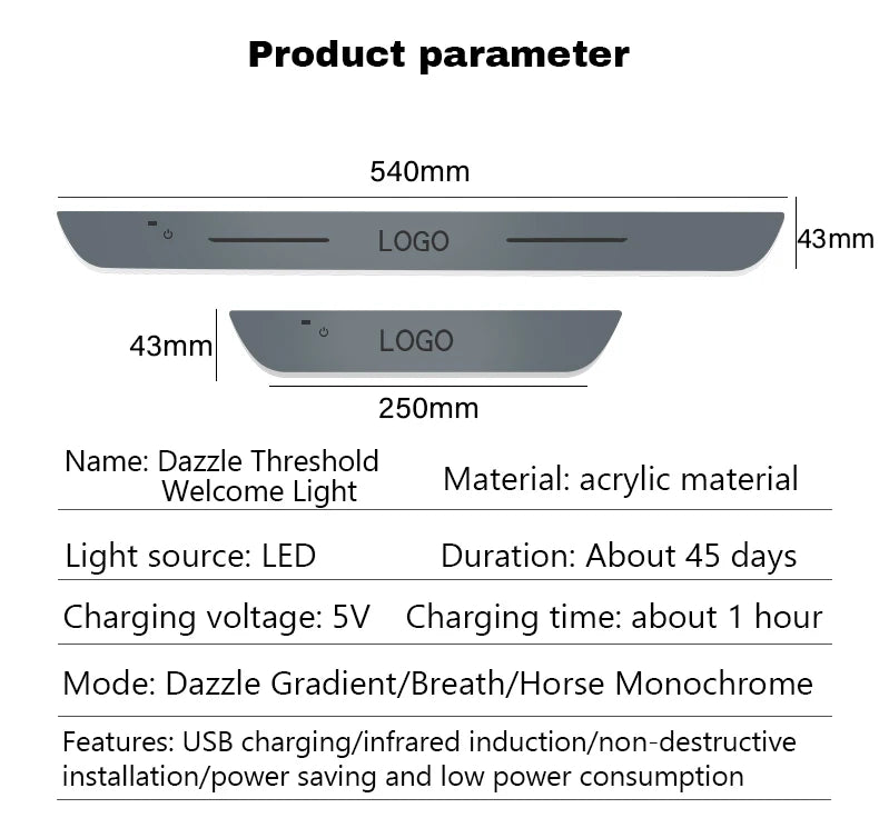 Car Welcome Door Sill Light Threshold Lamp Welcome Plate Pedal Light with Wireless LED Light Adjustable color changing mode