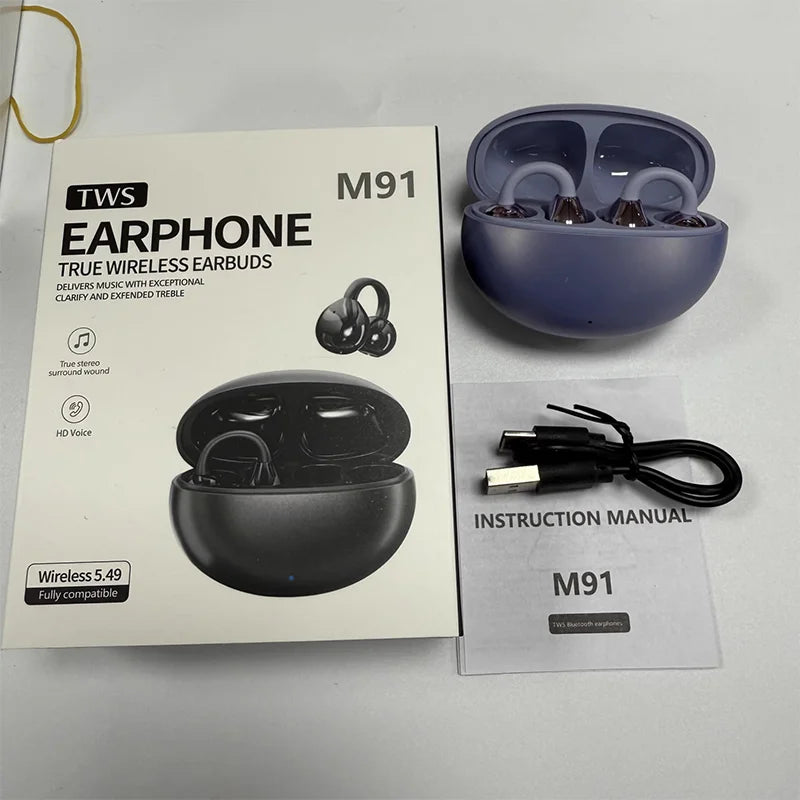 OWS M91 Wireless Earphone Support AI Translation Hi-Fi Tone Quality 5.4 Bluetooth Sports Open Ear Clip Headset Waterproof Gift