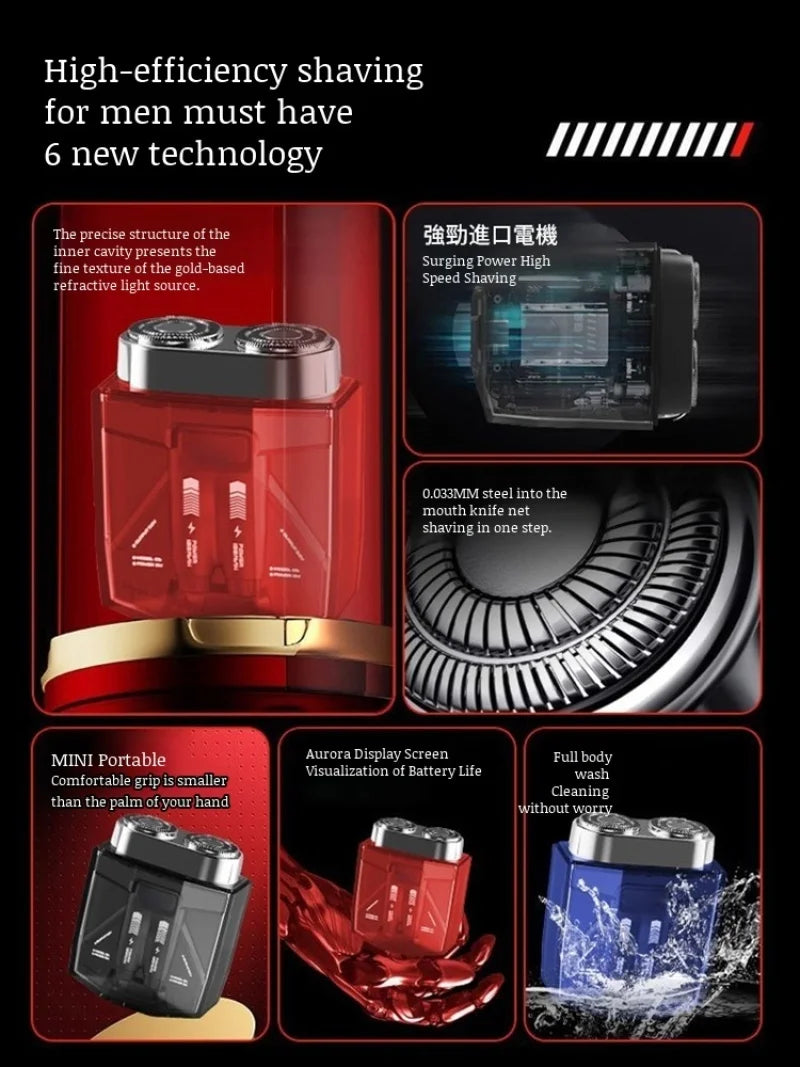 Men's portable magnetic double head electric shaver TYPE-C Charging Waterproof Digital Wet Dry Double Shaving Shaver