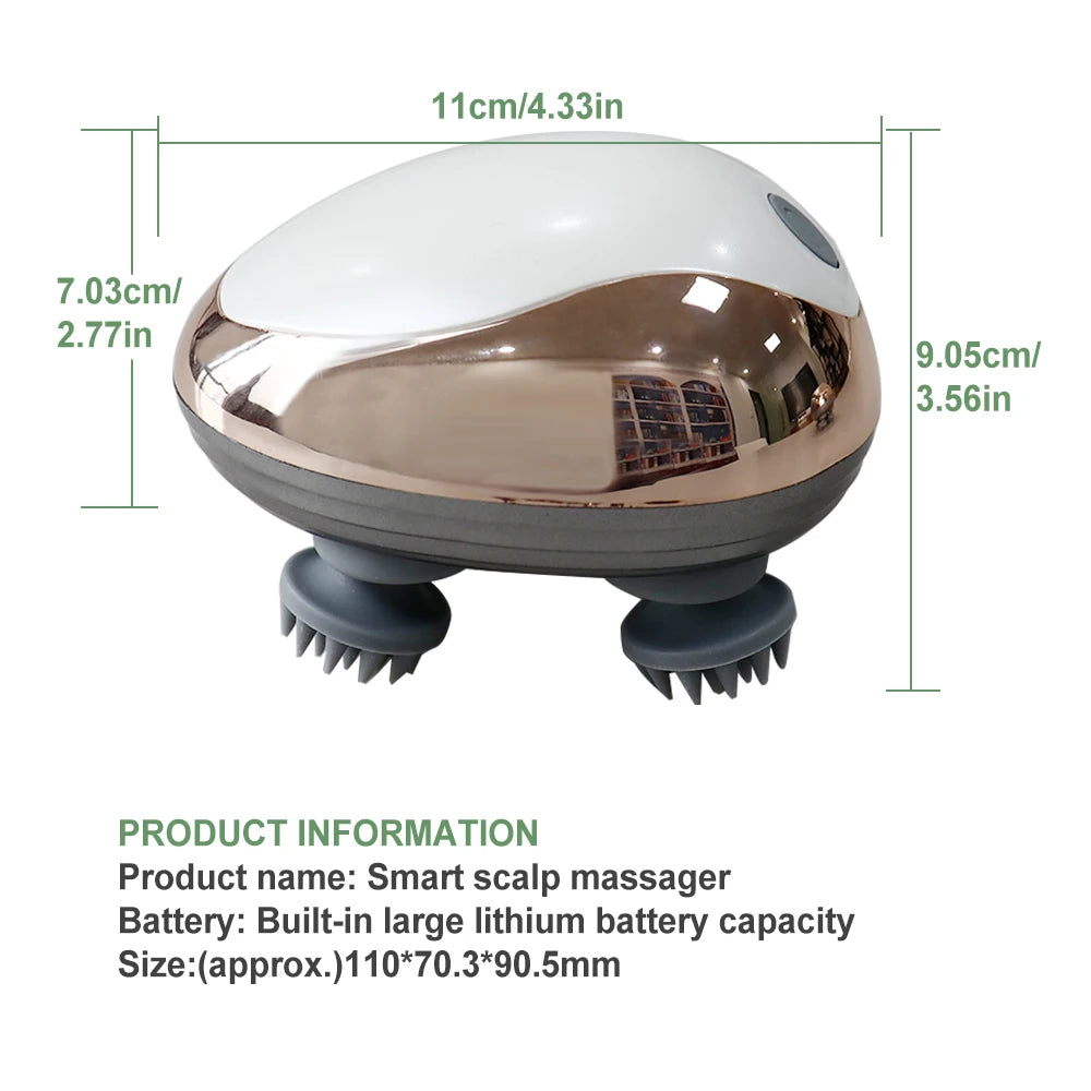 Electric Scalp Massager Heads Scalp Kneading Vibrating Device 6 Modes for Hair Growth Stress Relax Waterproof Massageador