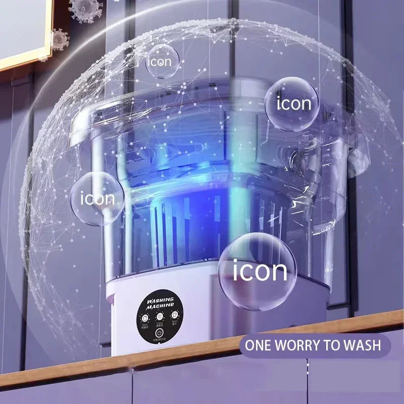 Portable Washing Machine 9L Small Foldable with Spin Dryer for Socks Underwear Panties Mini Washer Household Laundry