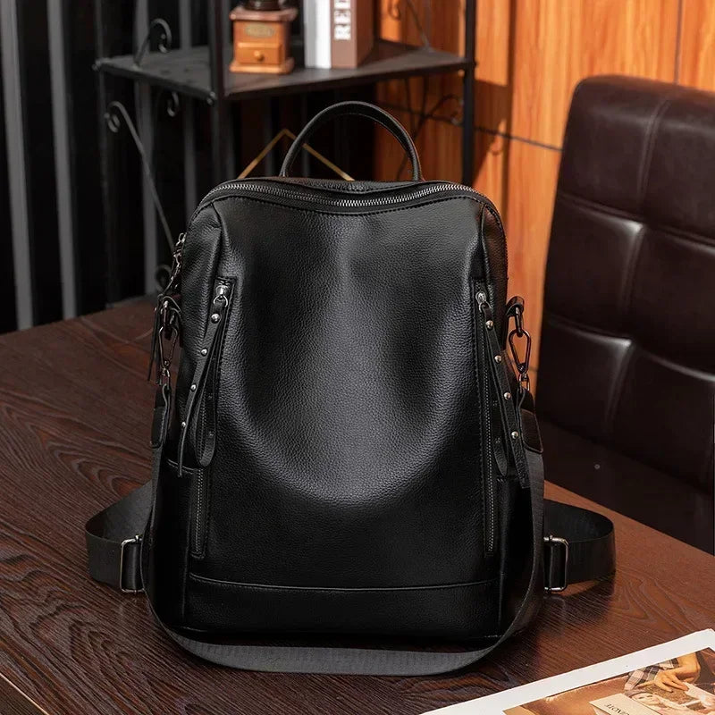 Genuine Leather Brand Backpack for Women 2025 New Fashion Travel Bagpack High Quality School Bags Casual Ladies Shoulder Bag Sac