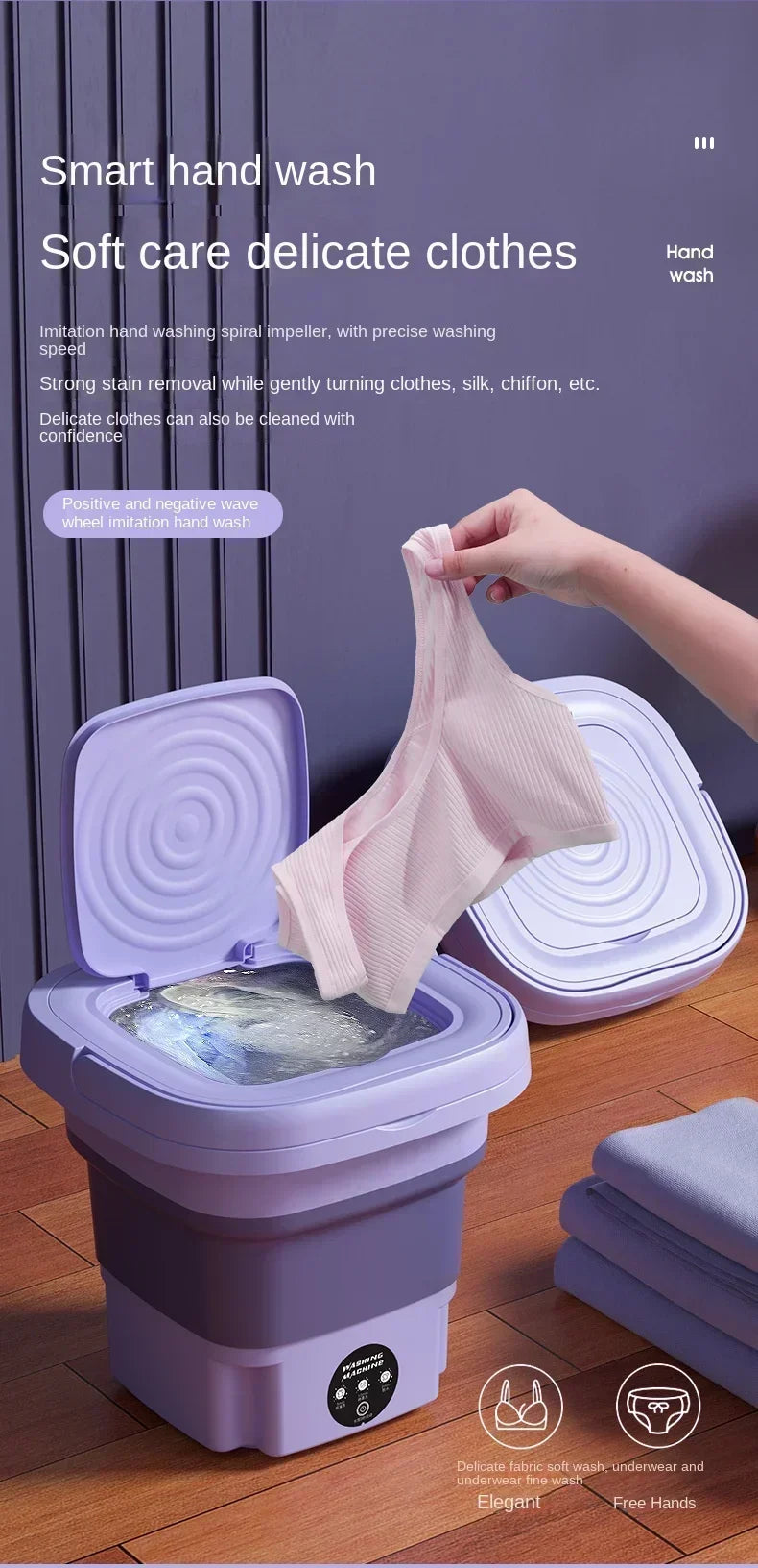 Portable Washing Machine 9L Small Foldable with Spin Dryer for Socks Underwear Panties Mini Washer Household Laundry