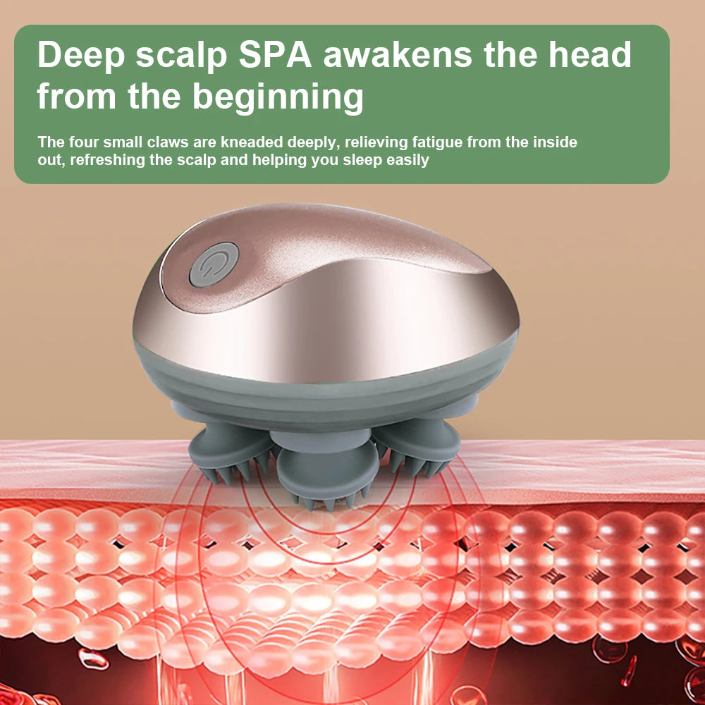 Electric Scalp Massager Heads Scalp Kneading Vibrating Device 6 Modes for Hair Growth Stress Relax Waterproof Massageador