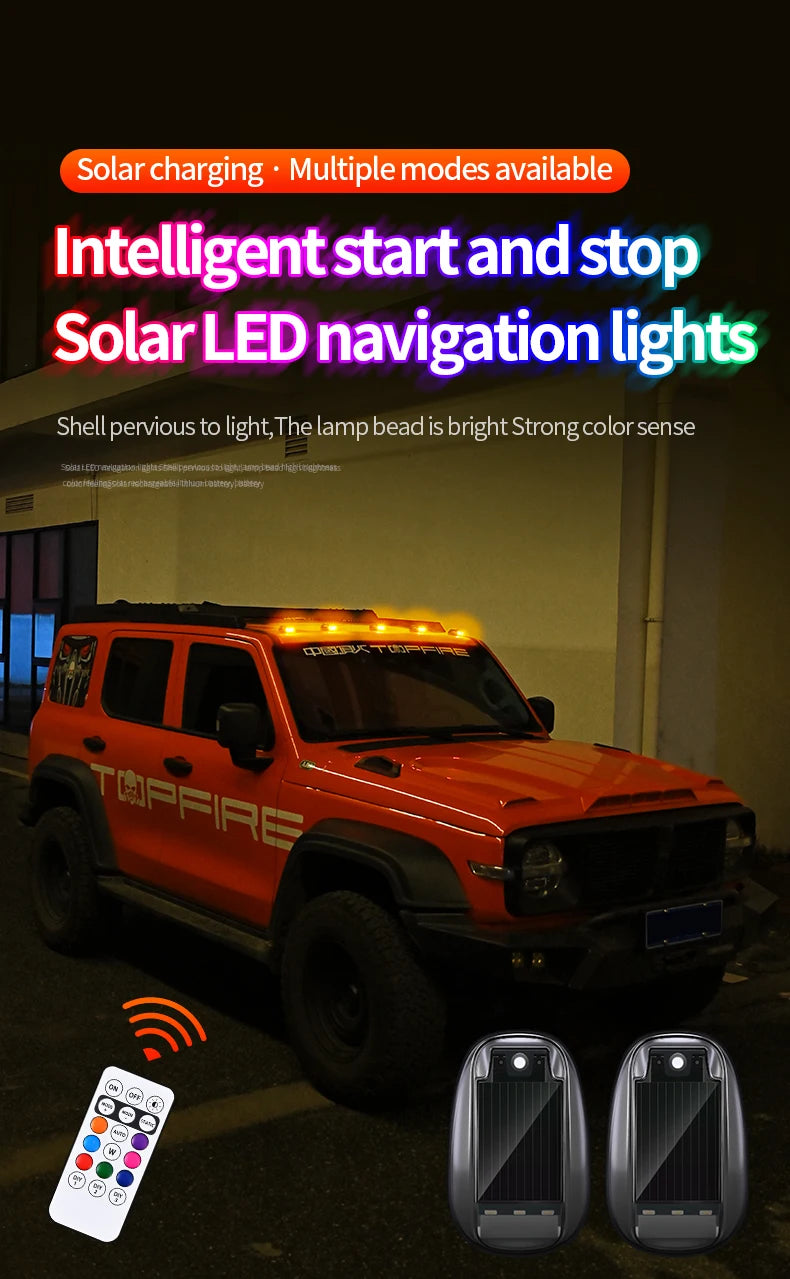 Solar Car Roof Strobe Light With Remote Control Cab Signal Lamp Wireless No Punch LED Truck Pickup Truck Roof Warning Lights