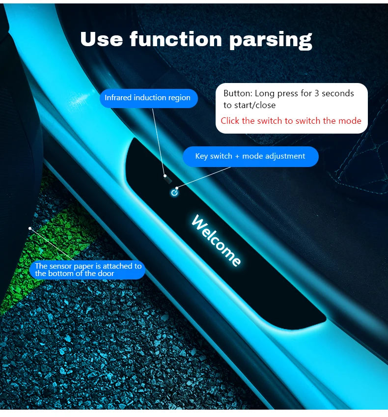 Car Welcome Door Sill Light Threshold Lamp Welcome Plate Pedal Light with Wireless LED Light Adjustable color changing mode